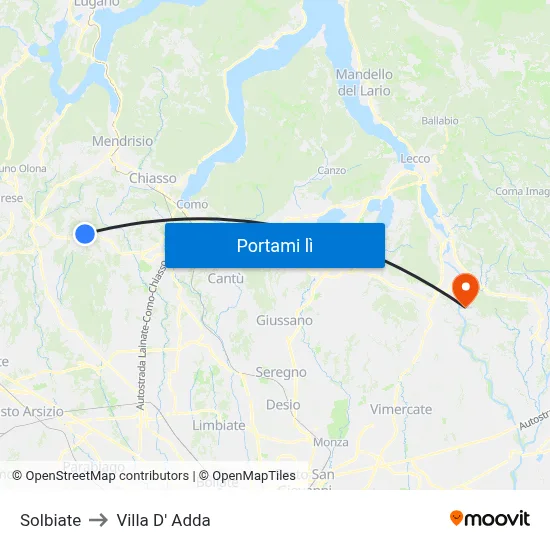Solbiate to Villa D' Adda map