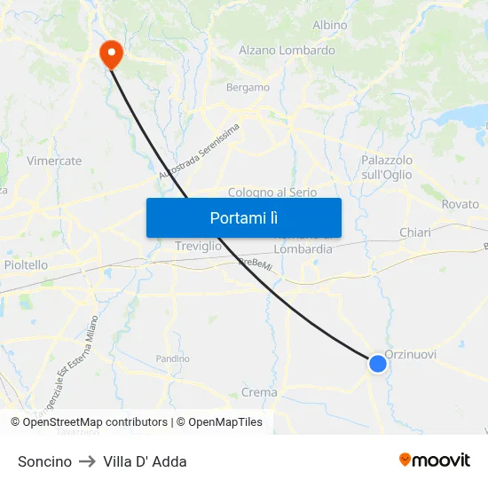 Soncino to Villa D' Adda map