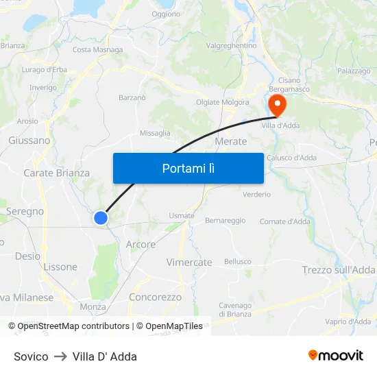 Sovico to Villa D' Adda map