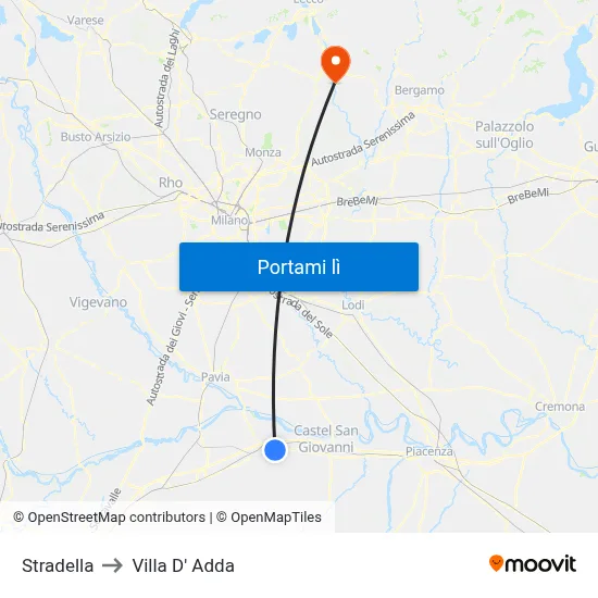 Stradella to Villa D' Adda map