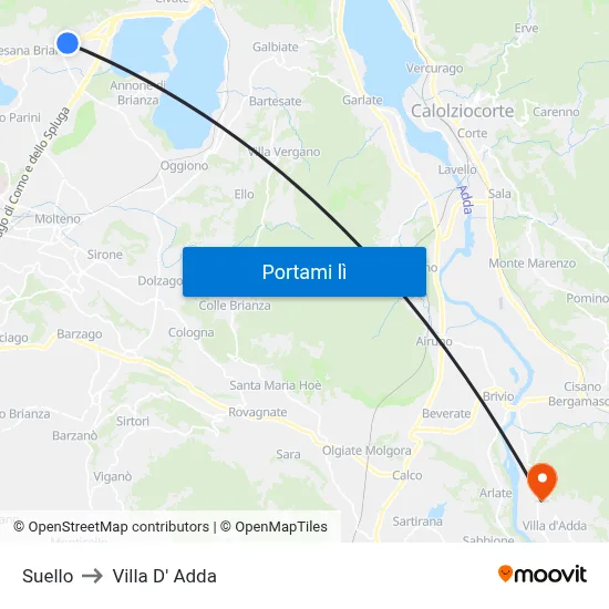 Suello to Villa D' Adda map