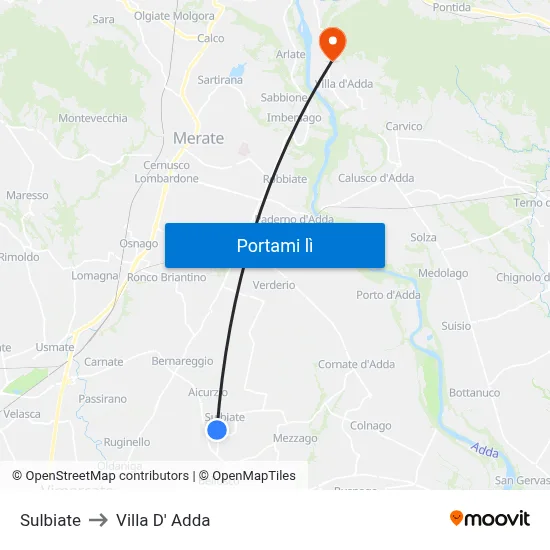 Sulbiate to Villa D' Adda map