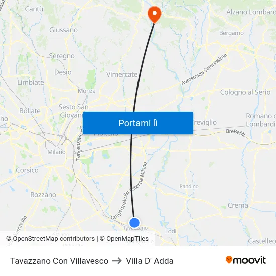 Tavazzano Con Villavesco to Villa D' Adda map