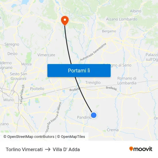 Torlino Vimercati to Villa D' Adda map