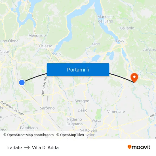 Tradate to Villa D' Adda map