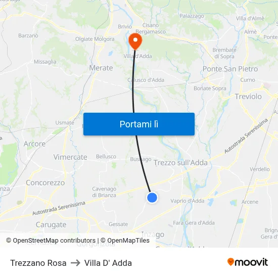 Trezzano Rosa to Villa D' Adda map