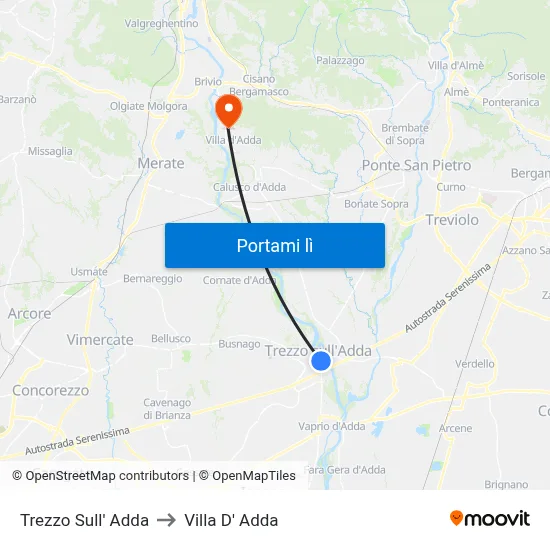 Trezzo Sull' Adda to Villa D' Adda map