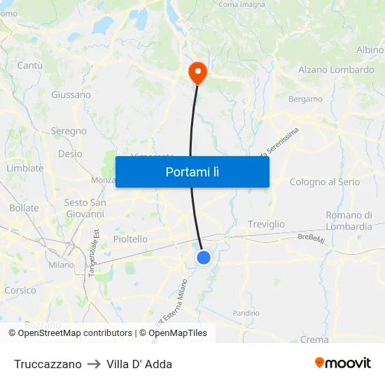 Truccazzano to Villa D' Adda map