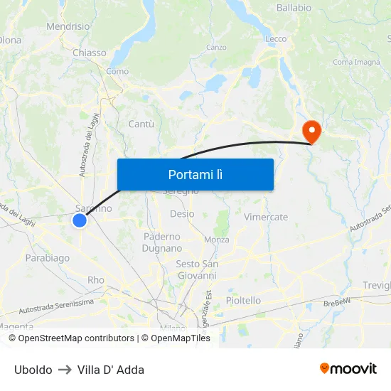 Uboldo to Villa D' Adda map