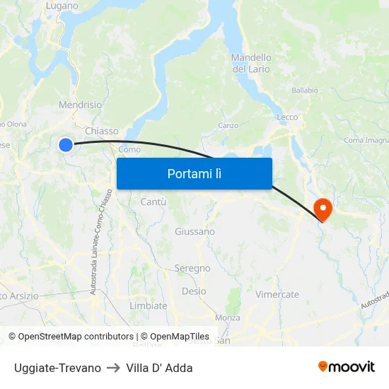 Uggiate-Trevano to Villa D' Adda map