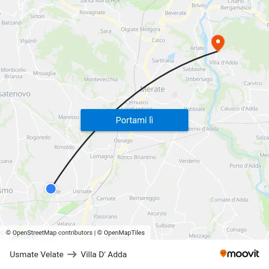Usmate Velate to Villa D' Adda map