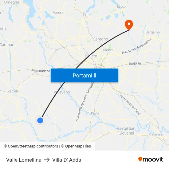 Valle Lomellina to Villa D' Adda map