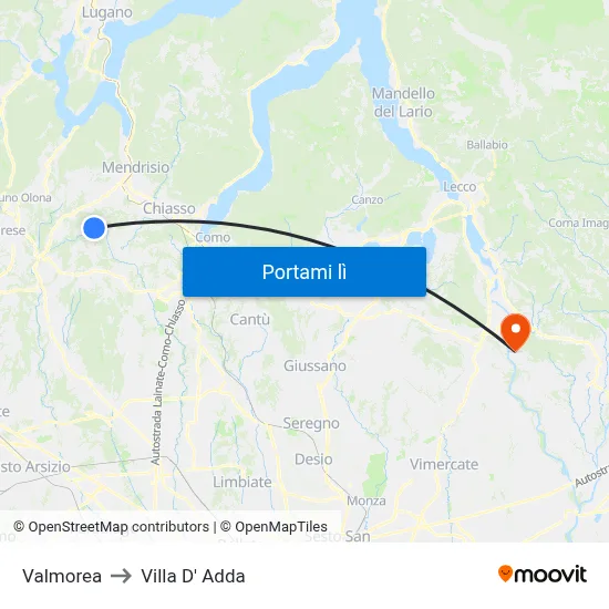 Valmorea to Villa D' Adda map
