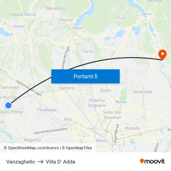 Vanzaghello to Villa D' Adda map