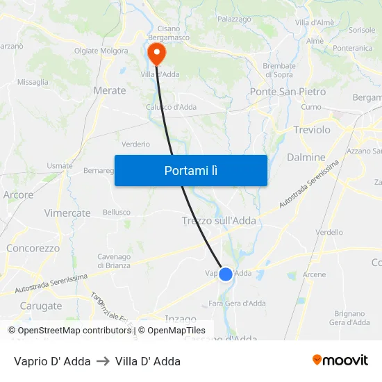 Vaprio D' Adda to Villa D' Adda map