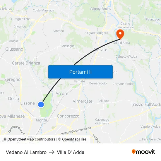 Vedano Al Lambro to Villa D' Adda map