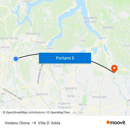 Vedano Olona to Villa D' Adda map