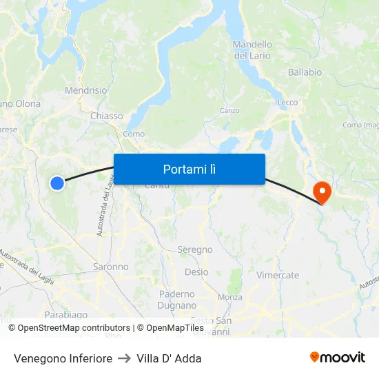 Venegono Inferiore to Villa D' Adda map