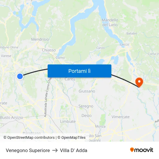 Venegono Superiore to Villa D' Adda map