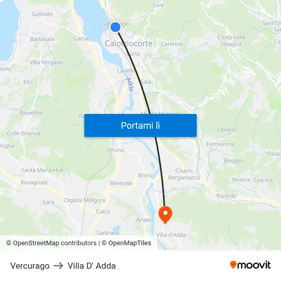 Vercurago to Villa D' Adda map