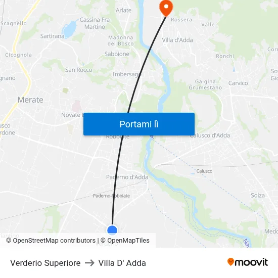 Verderio Superiore to Villa D' Adda map