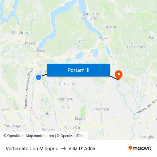 Vertemate Con Minoprio to Villa D' Adda map