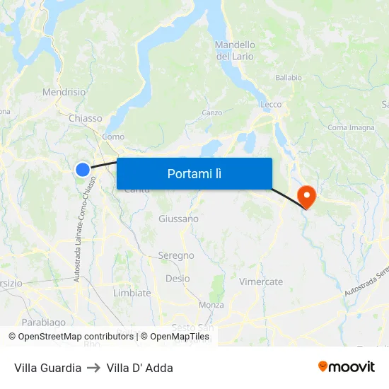 Villa Guardia to Villa D' Adda map