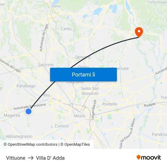 Vittuone to Villa D' Adda map