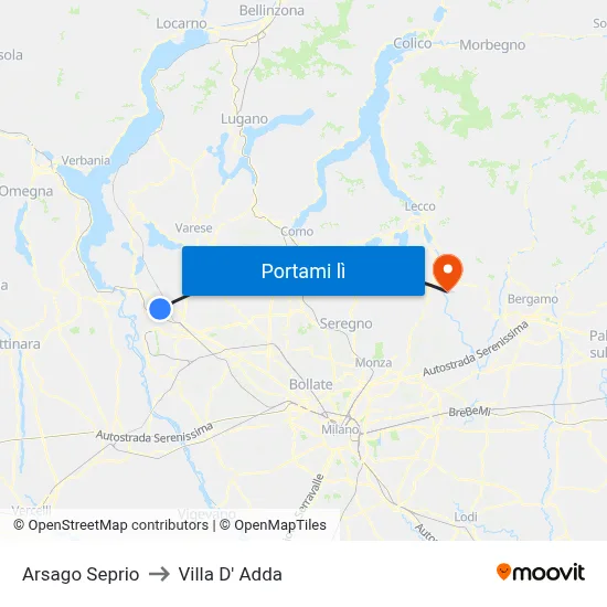 Arsago Seprio to Villa D' Adda map
