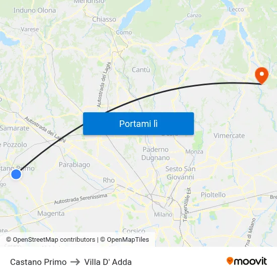 Castano Primo to Villa D' Adda map