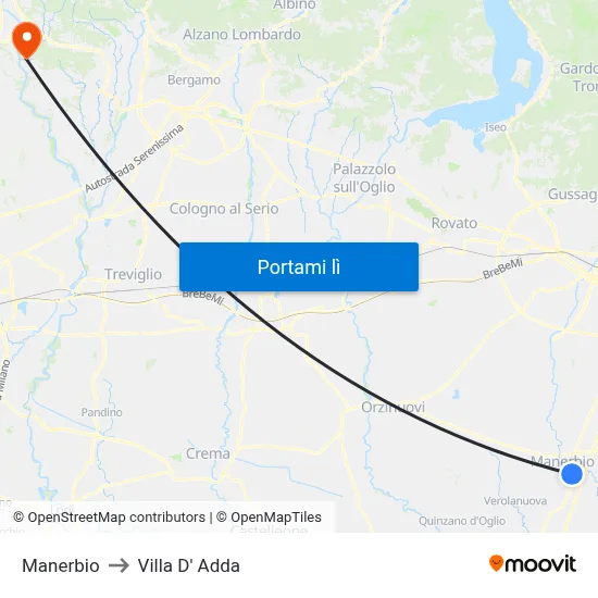 Manerbio to Villa D' Adda map