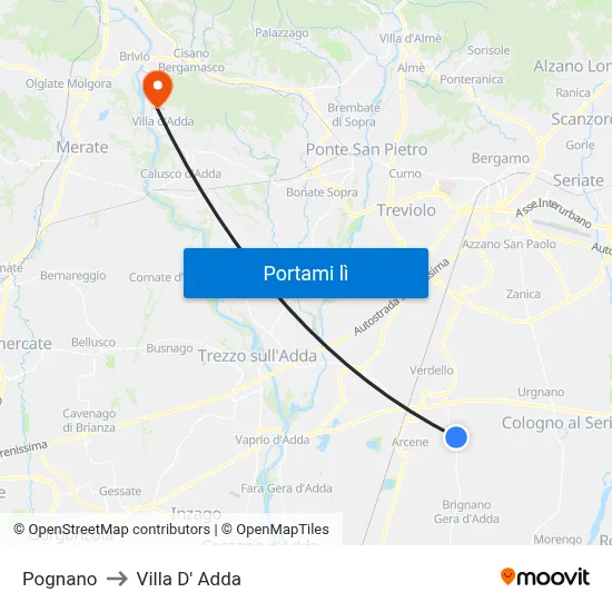 Pognano to Villa D' Adda map