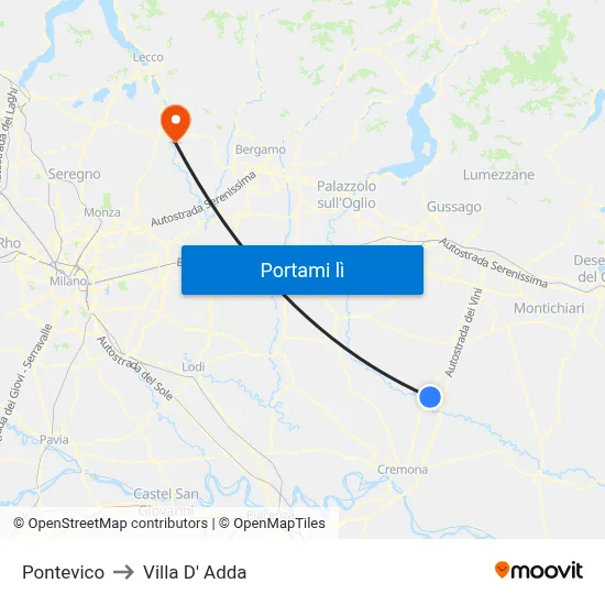 Pontevico to Villa D' Adda map