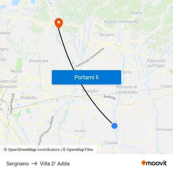 Sergnano to Villa D' Adda map