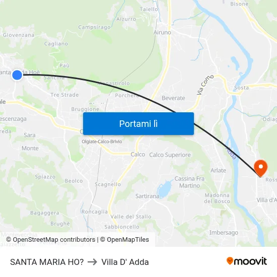 SANTA MARIA HO? to Villa D' Adda map