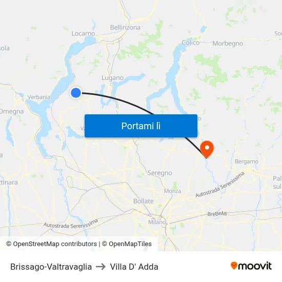 Brissago-Valtravaglia to Villa D' Adda map