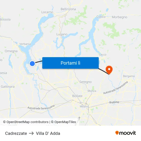 Cadrezzate to Villa D' Adda map