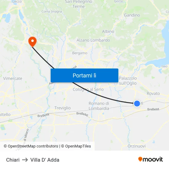 Chiari to Villa D' Adda map