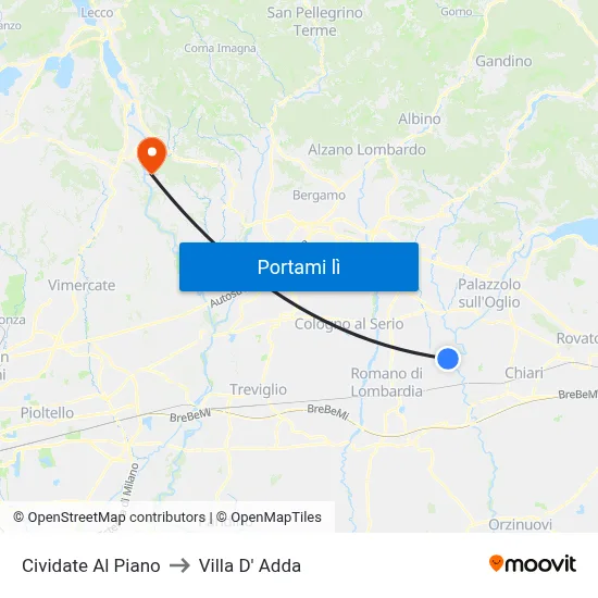 Cividate Al Piano to Villa D' Adda map