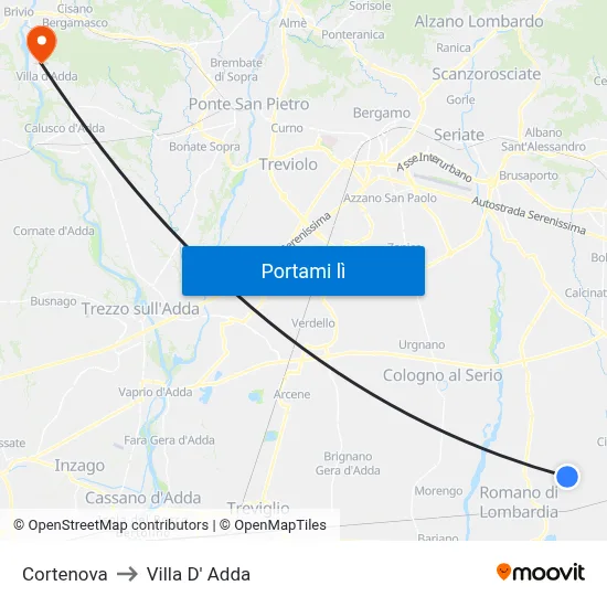 Cortenova to Villa D' Adda map