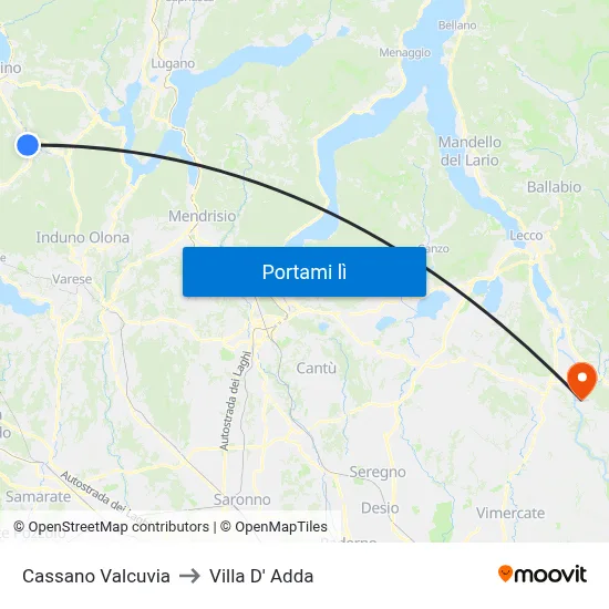 Cassano Valcuvia to Villa D' Adda map