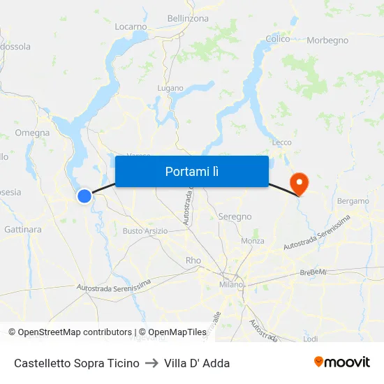 Castelletto Sopra Ticino to Villa D' Adda map