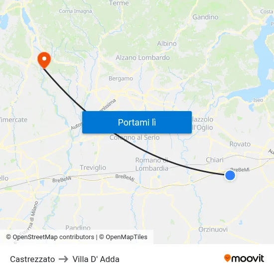 Castrezzato to Villa D' Adda map