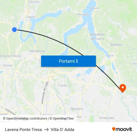 Lavena Ponte Tresa to Villa D' Adda map