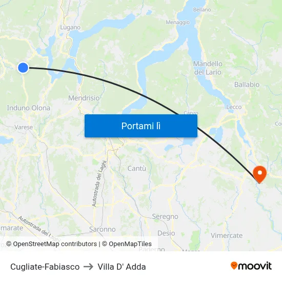 Cugliate-Fabiasco to Villa D' Adda map