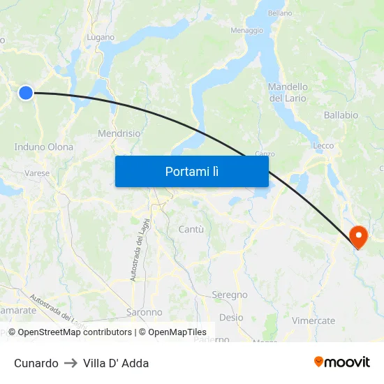 Cunardo to Villa D' Adda map