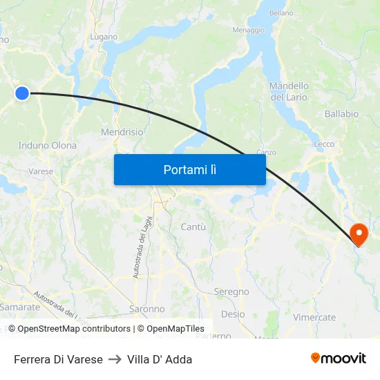 Ferrera Di Varese to Villa D' Adda map