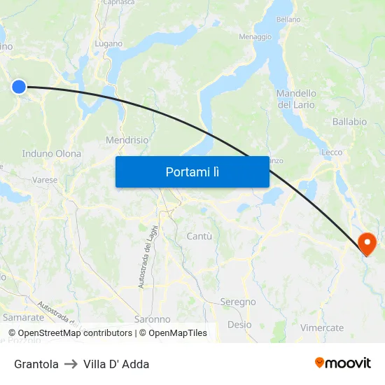 Grantola to Villa D' Adda map