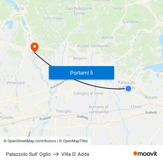 Palazzolo Sull' Oglio to Villa D' Adda map
