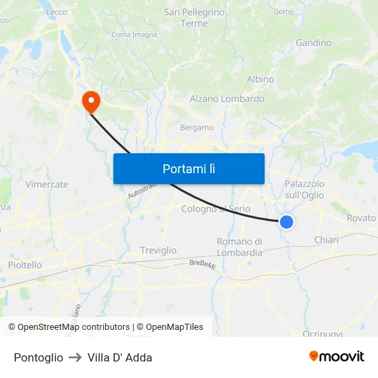 Pontoglio to Villa D' Adda map